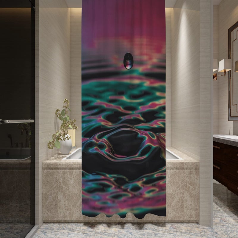 FING ستارة دش الحمام، ستارة حمام مع خطاف، ستارة دش مصممة للحمام، حوض الاستحمام، زينة ستائر حمام زخرفية حديثة (تصميم_32) - Image 2