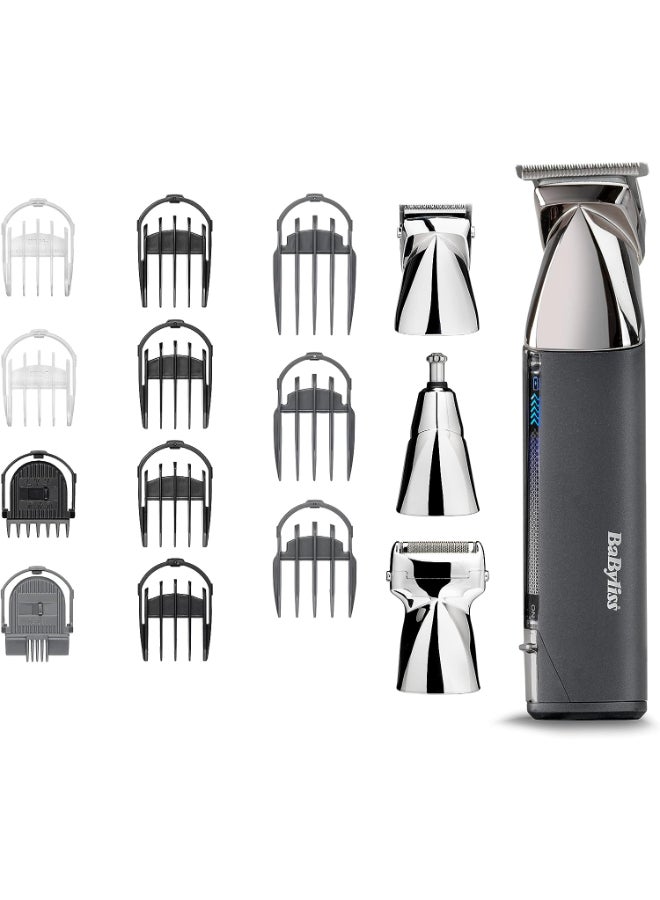 BaByliss Men Super-X Metal Series 15 in 1 Multi Trimmer | 4x Cutting Heads With Unique Mag Fix System | Delivers 5 Hours Of Consistent Cordless Use | 100% Waterproof For Wet & Dry Use | 7200USDE Grey - Image 1