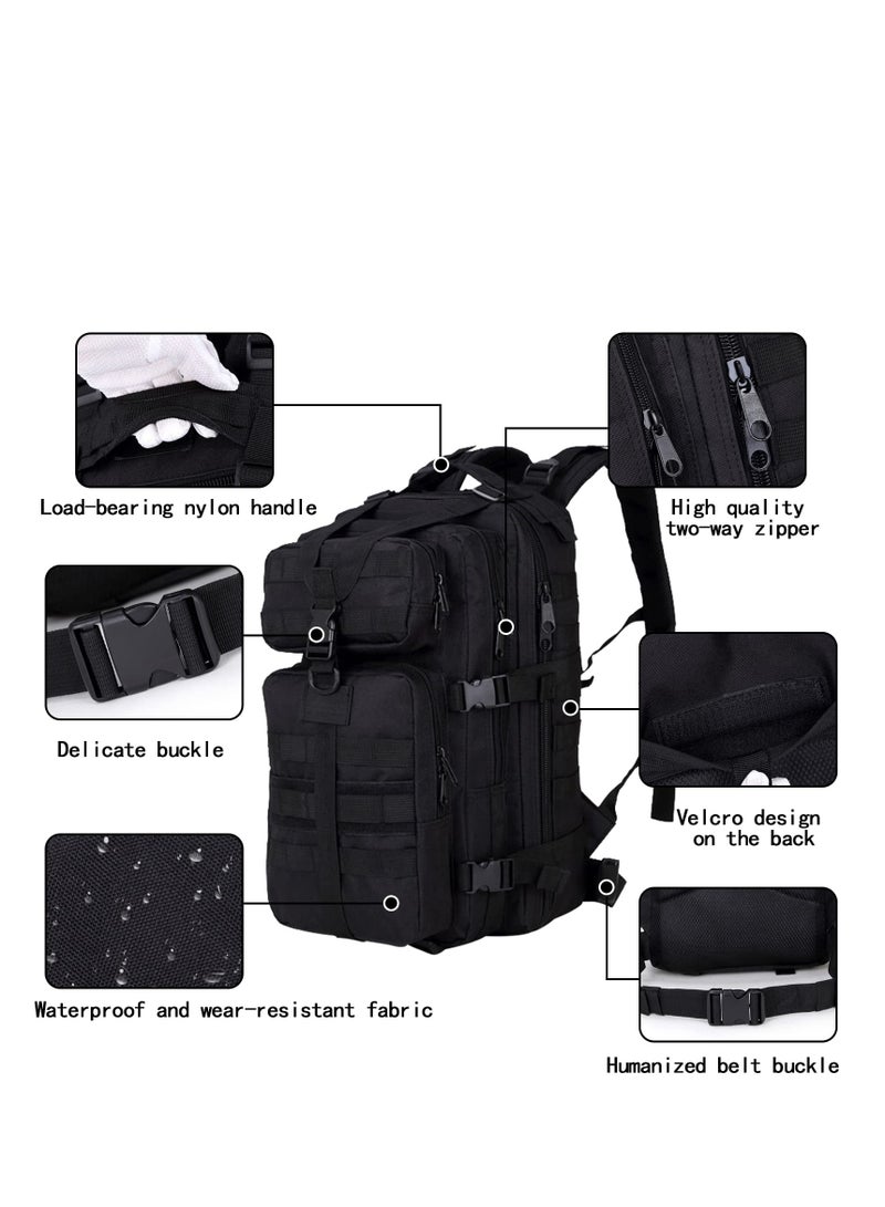 حقيبة ظهر تكتيكية عسكرية 35 لتر ، حقيبة ظهر للتخييم لمسافات طويلة للرجال والنساء ، أسود - Image 5