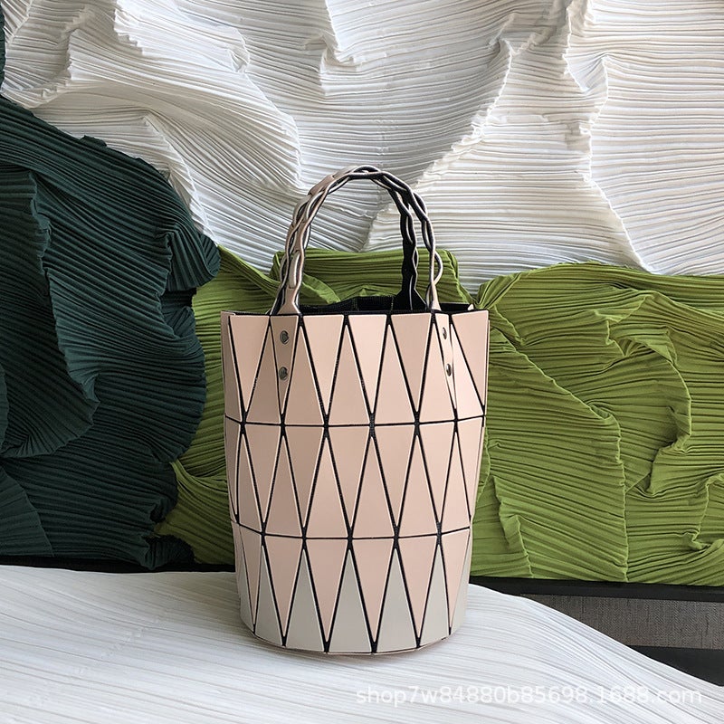 2025 Japanese Geometric Quilted Bucket Bag, Basket-Style Handbag, Color-Blocked Shoulder Underarm Bag, Macaron Color - Image 3