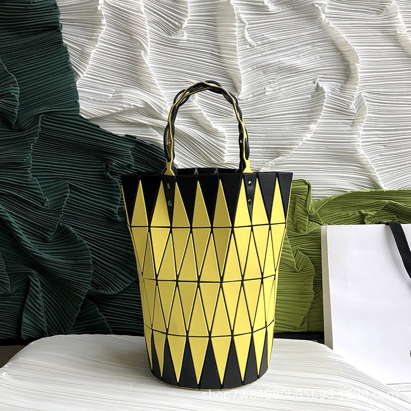 2025 Japanese Geometric Quilted Bucket Bag, Basket-Style Handbag, Color-Blocked Shoulder Underarm Bag, Macaron Color - Image 5