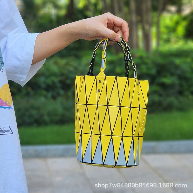 2025 Japanese Geometric Quilted Bucket Bag, Basket-Style Handbag, Color-Blocked Shoulder Underarm Bag, Macaron Color - Image 1