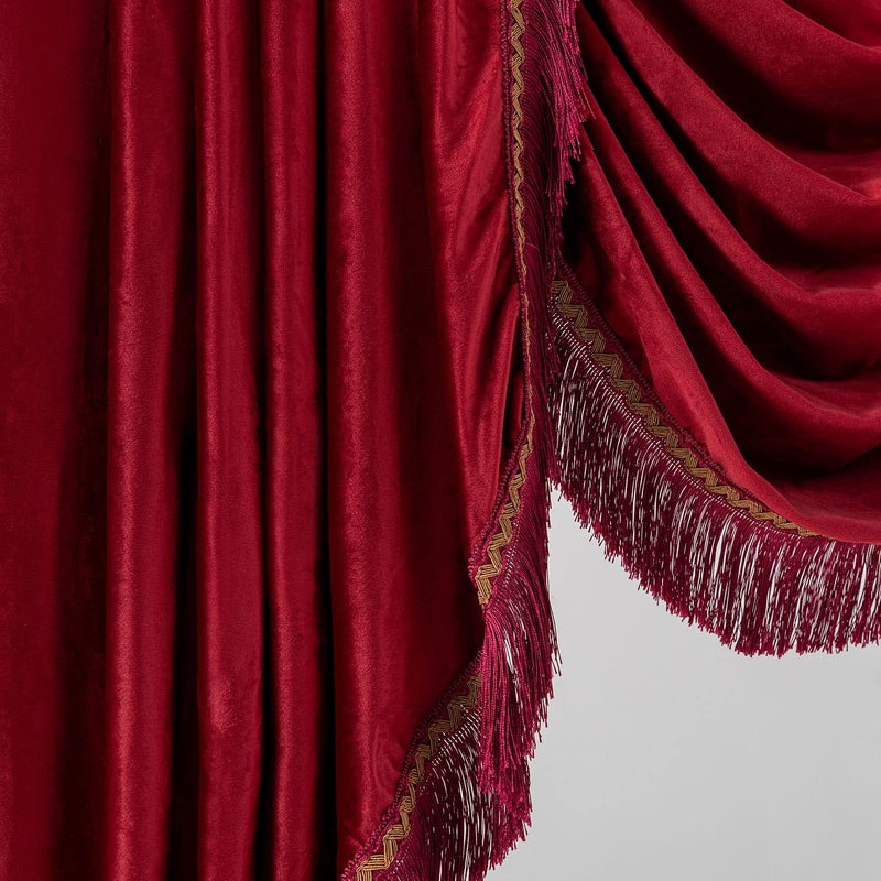 NAPEARL Premium Velvet Valance Curtains for Living Room, Super Soft Waterfall Valance with Tassels for Windows, Burgundy Red Swag for Bedroom, 41-Inch Wide - Image 3