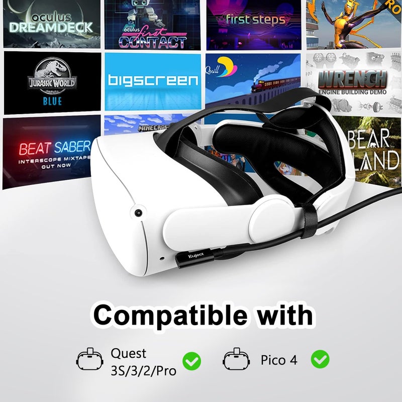 Kuject Link Cable 20FT Compatible for Quest 3S/3, Quest 2/Pro, Pico 4, VR Headset Accessories Cable for Rift S/Steam VR Games, USB 3.0 Type C to C High Speed Data Transfer Charging Cord for Gaming PC - Image 2