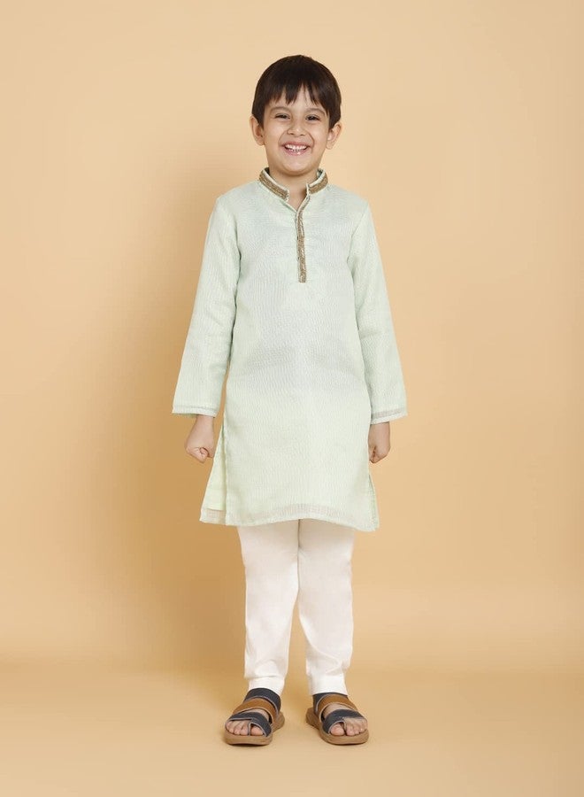 PICCOLO Green kurta With lace and Pyjama Set Kota Boy's Ethnic Kurta Pyjama Set, 4-5Years - Image 2