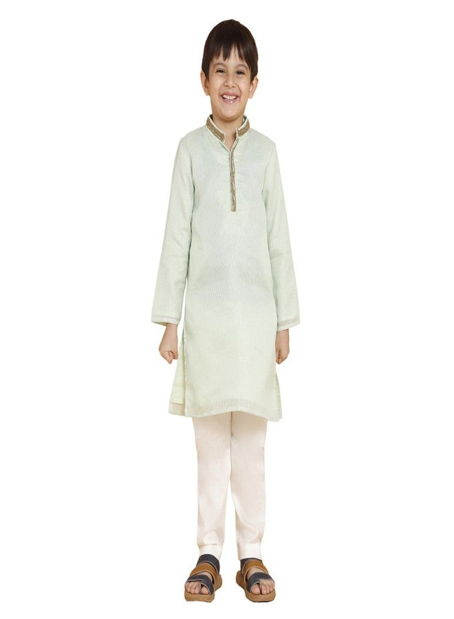 PICCOLO Green kurta With lace and Pyjama Set Kota Boy's Ethnic Kurta Pyjama Set, 4-5Years - Image 1