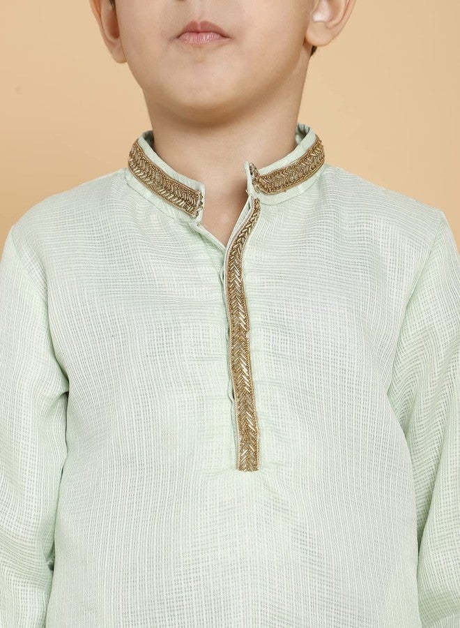 PICCOLO Green kurta With lace and Pyjama Set Kota Boy's Ethnic Kurta Pyjama Set, 4-5Years - Image 5