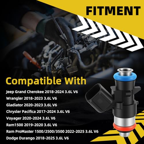 HXYBBGS 6PCS 5281427AA Fuel Injectors Compatible with Jeep Grand Cherokee 20182024 Wrangler 20182023 Ram 1500 2019 2020 Durango 20182024 Pacifica 20172024 36L V6 V8 - Image 3