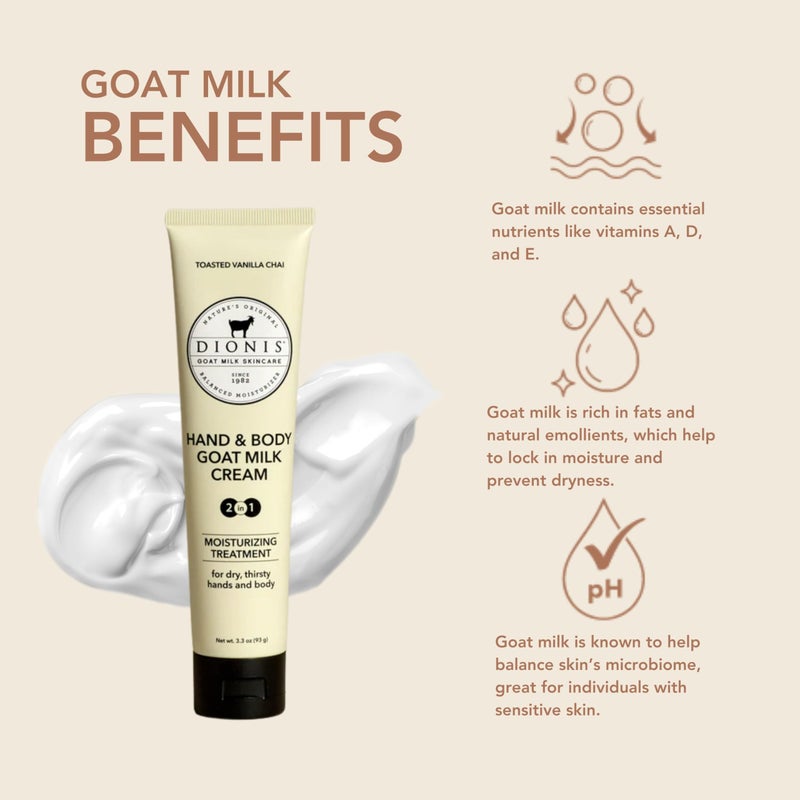 Dionis Goat Milk Skincare Scented Hand & Body Cream - Travel Size Lotion For Hydrating & Moisturizing Dry and Sensitive Skin, Cruelty Free, Paraben Free Made in The USA, Vanilla Chai, 3.3 oz - Image 2