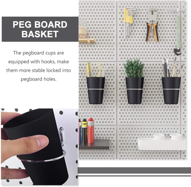 Garneck 5pcs Black Pegboard Cup and Hook Set for Workshop Organizer, Sturdy Nail and Screw Storage Accessories, Wall-Mounted Pegboard Tool Holder for Garage and Industrial Use - Image 3