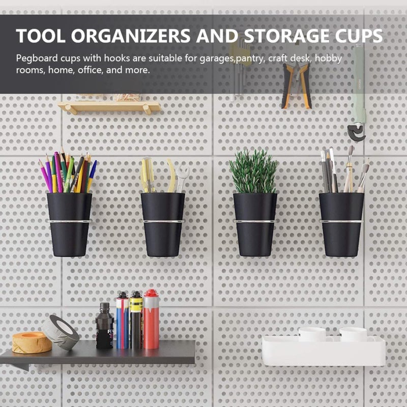 Garneck 5pcs Black Pegboard Cup and Hook Set for Workshop Organizer, Sturdy Nail and Screw Storage Accessories, Wall-Mounted Pegboard Tool Holder for Garage and Industrial Use - Image 4