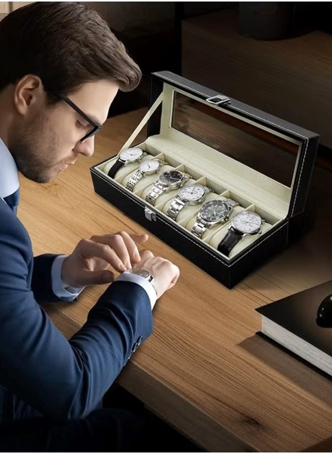 بلومنغ تايم مشاهدة مربع ، 6-خلية ووتش / مجوهرات تخزين مربع ، البصرية غطاء شفاف ، بو الجلود تخزين مربع ، مجوهرات تخزين مربع ، المخملية بطانة - Image 3