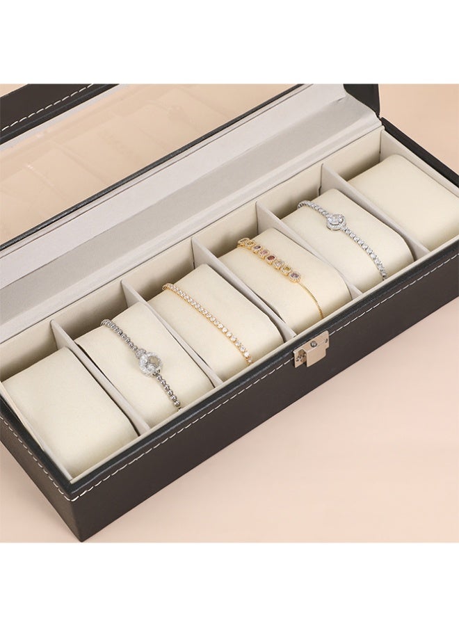 بلومنغ تايم مشاهدة مربع ، 6-خلية ووتش / مجوهرات تخزين مربع ، البصرية غطاء شفاف ، بو الجلود تخزين مربع ، مجوهرات تخزين مربع ، المخملية بطانة - Image 4