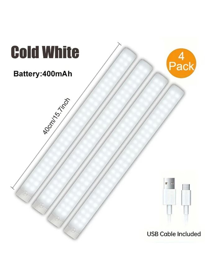4 قطع من مصابيح الخزائن LED القابلة لإعادة الشحن عبر USB مع حساس حركة - ضوء أبيض بارد - بطارية كبيرة 40 سم - Image 1