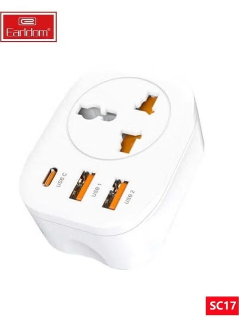 SC17 4-in-1 Power Socket with USB and Universal Plug – 4000W High-Power Multi-Outlet Extension with Fast Charging USB Ports, Built-in Overload Protection, Perfect for Home, Office, and Travel