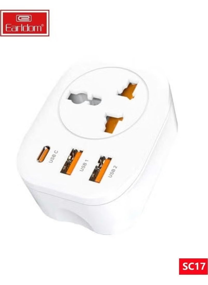 Earldom SC17 4-in-1 Power Socket with USB and Universal Plug – 4000W High-Power Multi-Outlet Extension with Fast Charging USB Ports, Built-in Overload Protection, Perfect for Home, Office, and Travel  - Image 1