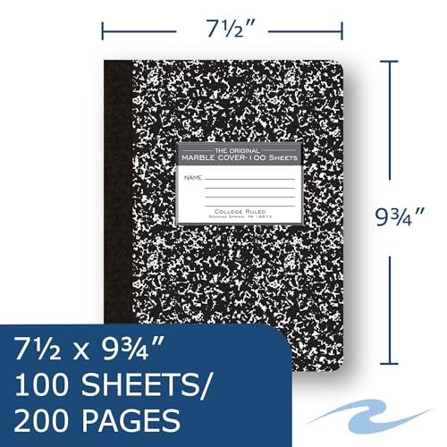 ROARING SPRING Hard Cover Composition Notebook, Black Marble Comp Book, 9.75″ x 7.5″, College-Ruled with Margin, 100 Sheets (200 Pages), Made in USA - Image 2