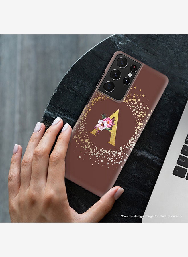Stylizedd Monogram Slim Cover for Samsung Galaxy S21 Ultra 5G Case Custom Initials Letter Floral Pattern Snap Series Mobile Cover Matte Alphabet  - I (Brown) - Image 2
