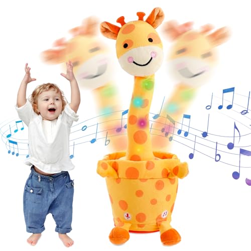 LLUKEME Dancing Talking Giraffe Toy Stuffed Animal Baby Toy Repeating What You Say Glowing Musical Electronic Giraffe Gifts for Toddlers 13 Years Old Smiling Giraffe - Image 1