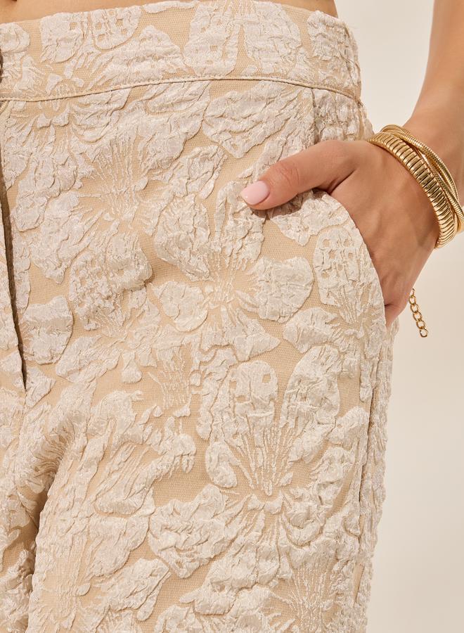 Styli Beige Jacquard Wide Leg Trousers - Image 4