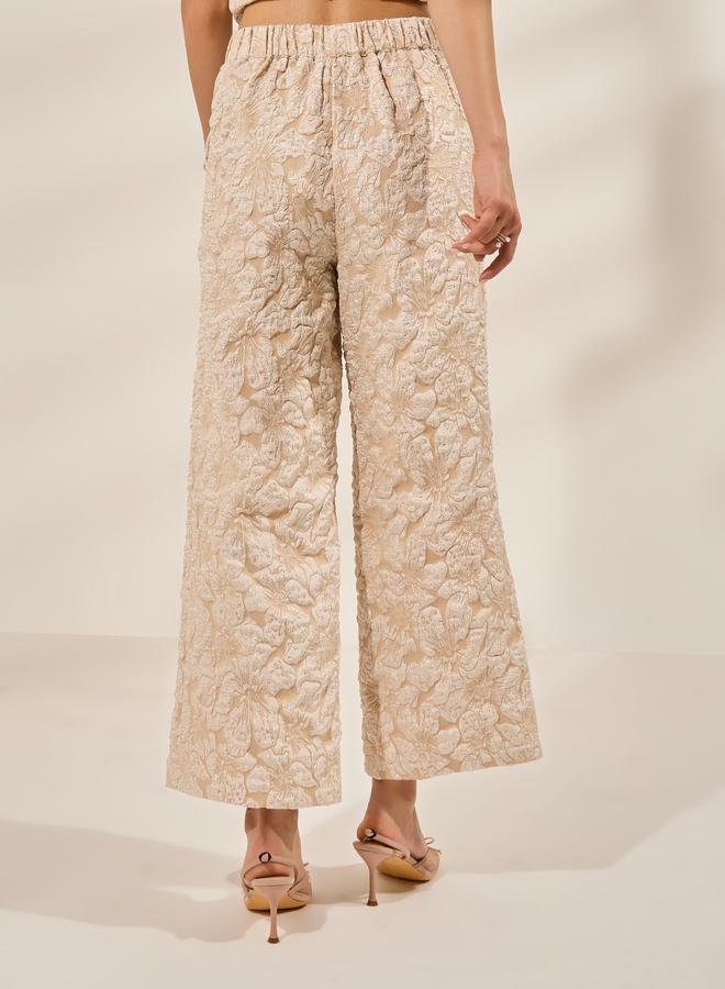 Styli Beige Jacquard Wide Leg Trousers - Image 5