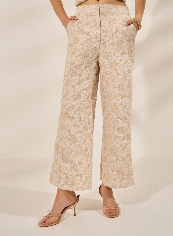 Styli Beige Jacquard Wide Leg Trousers - Image 2