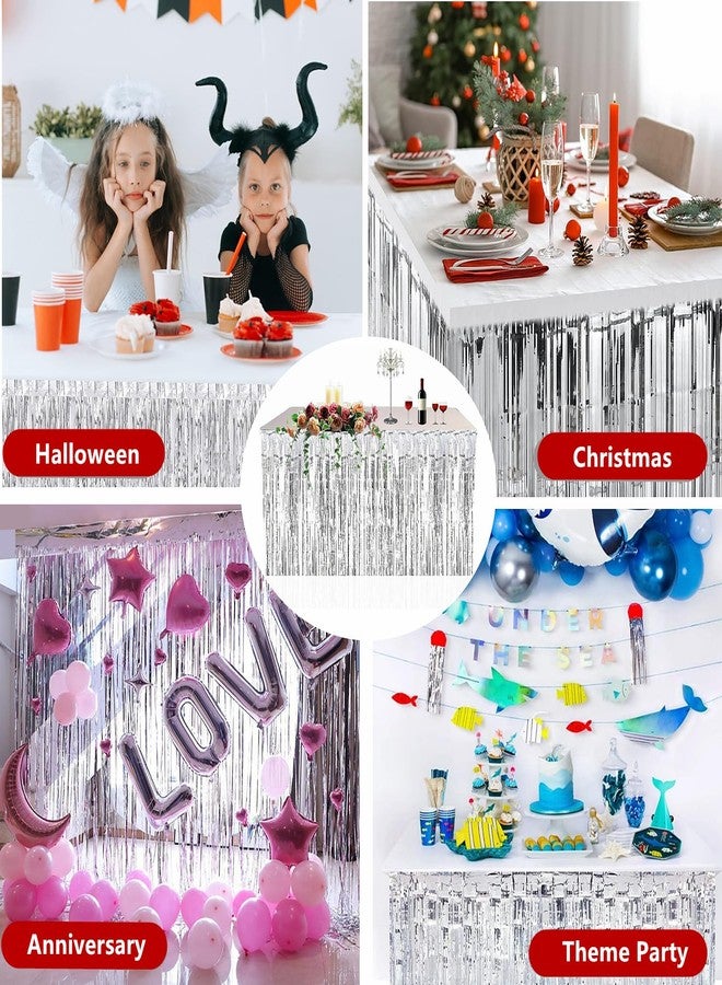 ANTFEES 6 Pack Metallic Foil Fringe Tinsel Table Skirt, antfees 29.5''x108'' Disposable Party Table Skirt Banner for Rectangle Tables, Wedding, Birthday, Parade Floats, Party Decoration (Silver) - Image 4