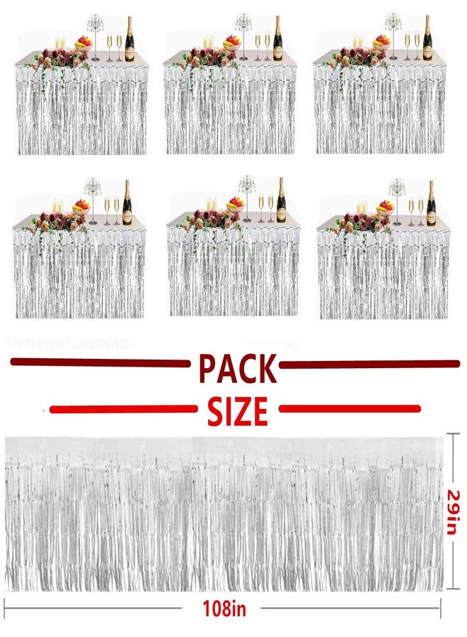 ANTFEES 6 Pack Metallic Foil Fringe Tinsel Table Skirt, antfees 29.5''x108'' Disposable Party Table Skirt Banner for Rectangle Tables, Wedding, Birthday, Parade Floats, Party Decoration (Silver) - Image 2