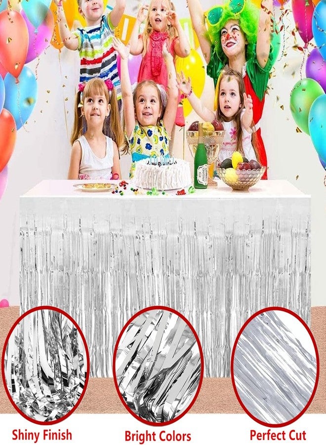 ANTFEES 6 Pack Metallic Foil Fringe Tinsel Table Skirt, antfees 29.5''x108'' Disposable Party Table Skirt Banner for Rectangle Tables, Wedding, Birthday, Parade Floats, Party Decoration (Silver) - Image 3
