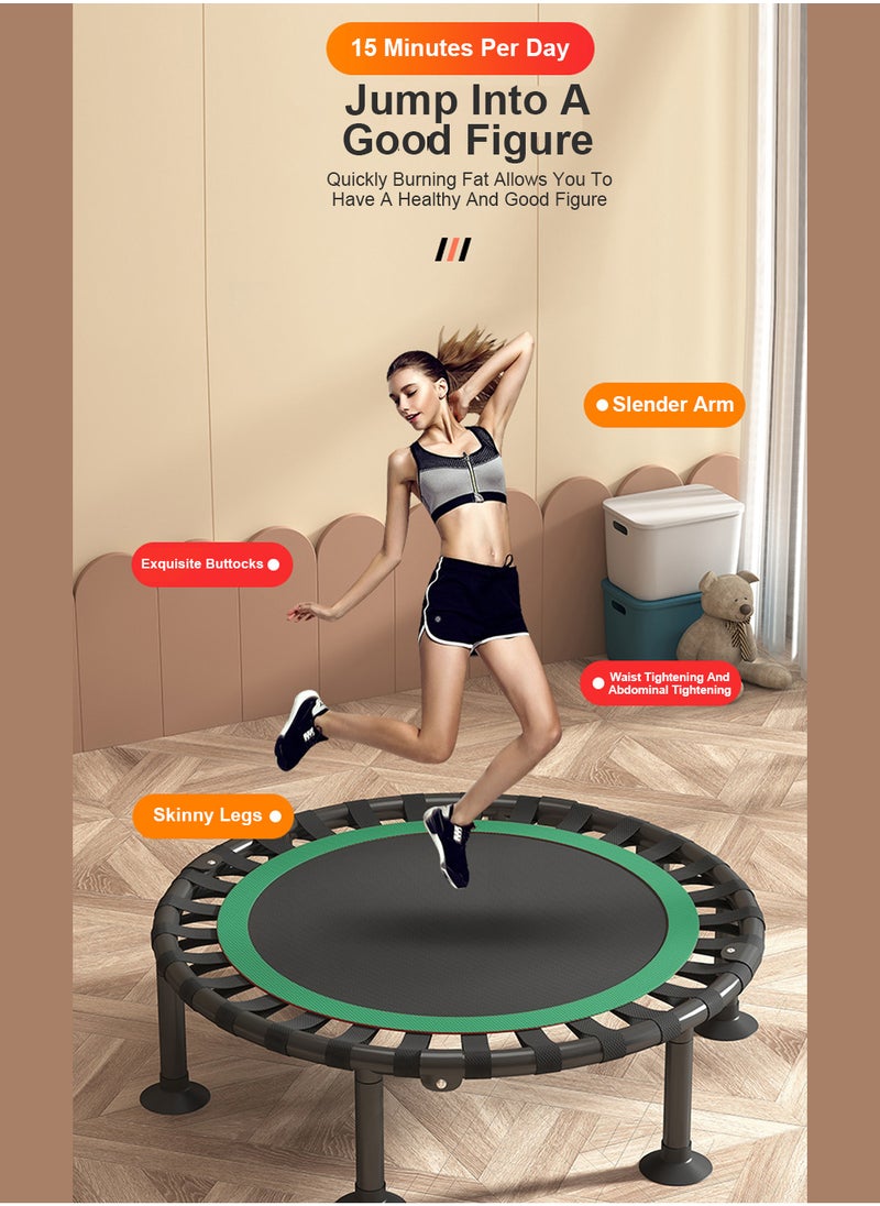 Glanfen - 40 inch Silent Kids Indoor Trampoline Mini Trampoline with Adjustable Handle Bar Fitness Trampoline Bungee Rebounder Jumping - Image 1