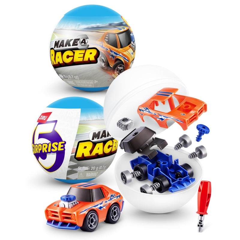 5 Surprise Make-A-Racer Race Car Vehicle Themed Novelty Unboxing Toy Collectible Mini's by ZURU (2 Capsules) - Image 1