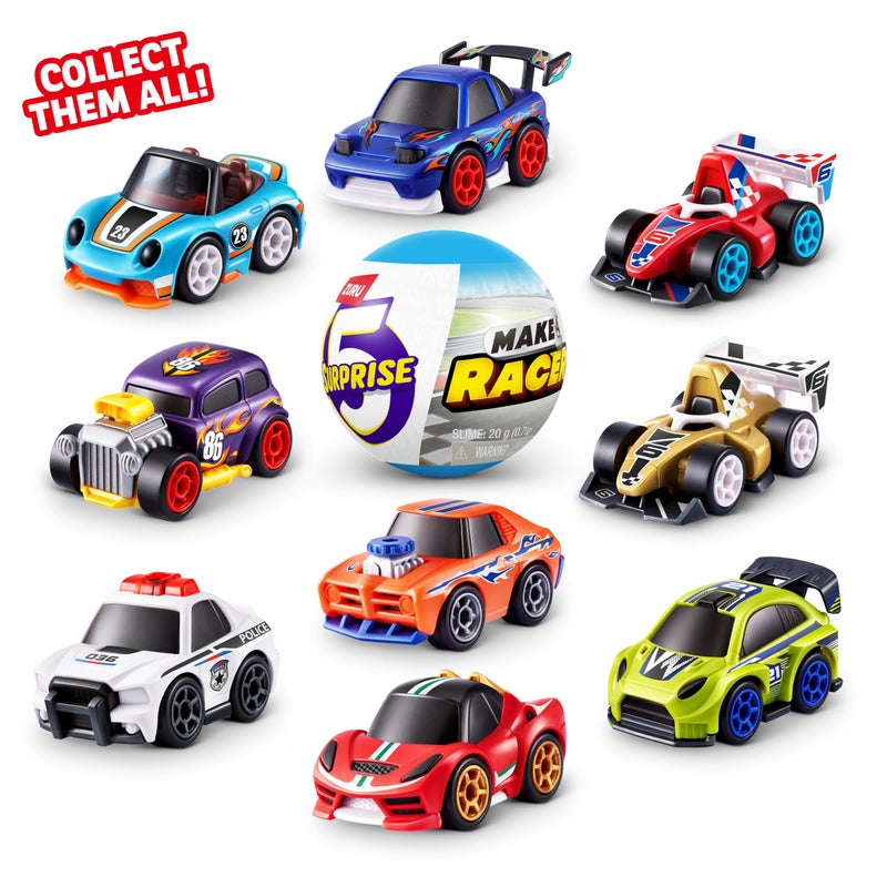 5 Surprise Make-A-Racer Race Car Vehicle Themed Novelty Unboxing Toy Collectible Mini's by ZURU (2 Capsules) - Image 4
