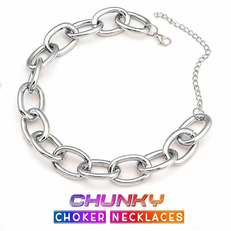 CLOACE Chunky Choker Necklace Silver Cuban Link Chain Necklaces Thick Necklace Chain Punk Jewelry Adjustable for Women(Silver chain) - Image 2