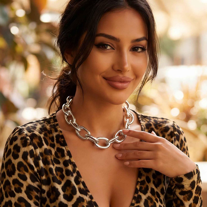 CLOACE Chunky Choker Necklace Silver Cuban Link Chain Necklaces Thick Necklace Chain Punk Jewelry Adjustable for Women(Silver chain) - Image 3
