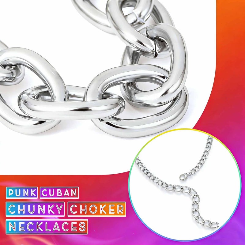 CLOACE Chunky Choker Necklace Silver Cuban Link Chain Necklaces Thick Necklace Chain Punk Jewelry Adjustable for Women(Silver chain) - Image 4