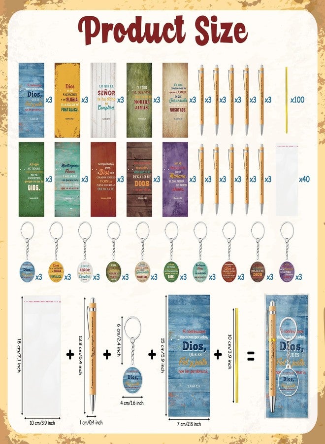 ANGOLIO Spanish Christian Retro Religious Gifts - 230 Back to School Gift Regalos Cristianos En Español Bible Verse Bamboo Pen Keychain Bookmark Inspirational Stationary for Women Men VBS Church Favor - Image 2