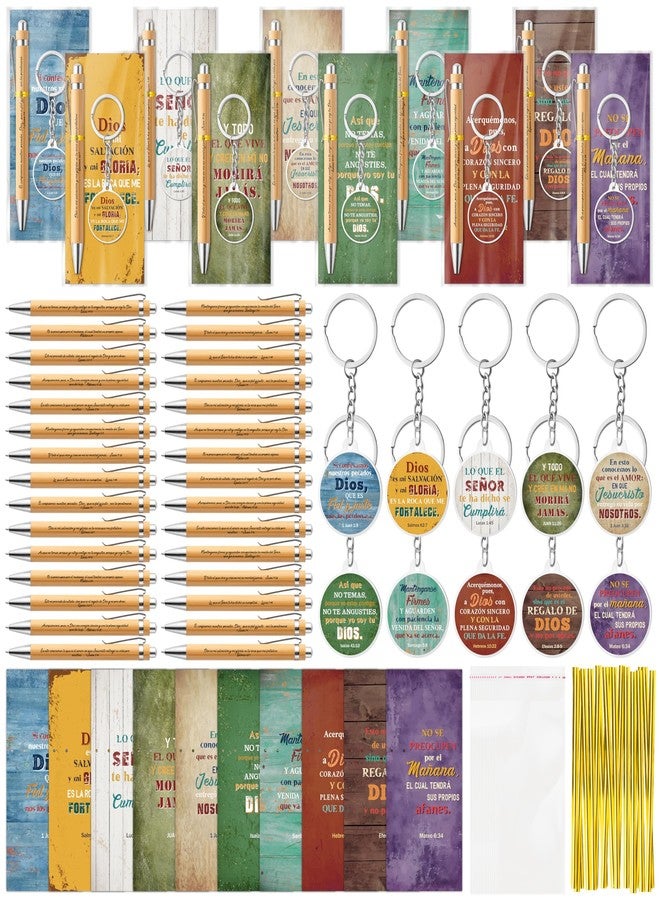 ANGOLIO Spanish Christian Retro Religious Gifts - 230 Back to School Gift Regalos Cristianos En Español Bible Verse Bamboo Pen Keychain Bookmark Inspirational Stationary for Women Men VBS Church Favor - Image 1