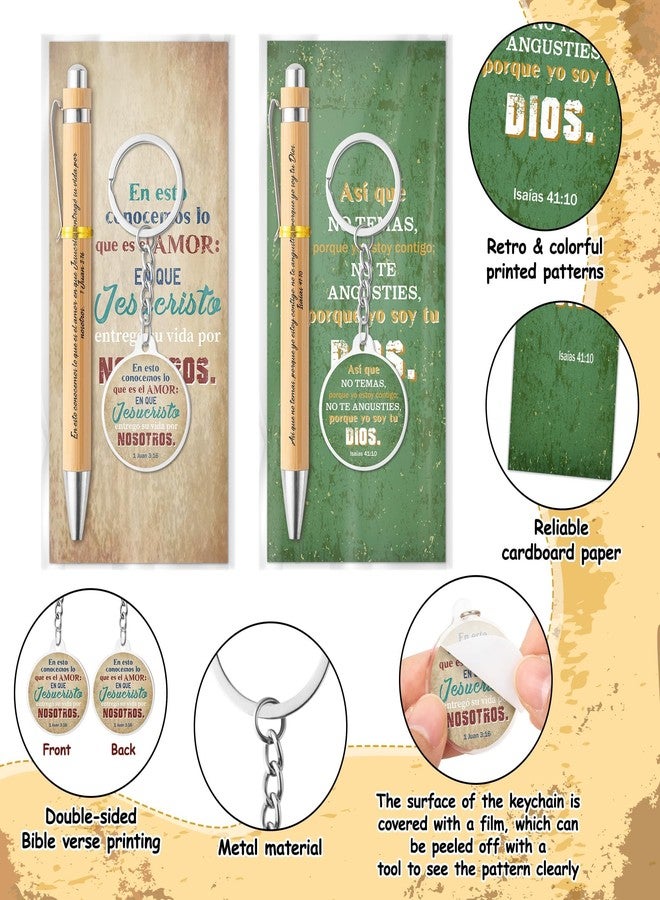 ANGOLIO Spanish Christian Retro Religious Gifts - 230 Back to School Gift Regalos Cristianos En Español Bible Verse Bamboo Pen Keychain Bookmark Inspirational Stationary for Women Men VBS Church Favor - Image 3
