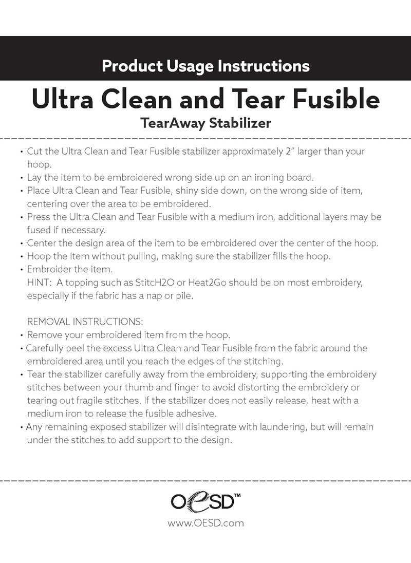 OESD OESD Ultra Clean and Tear Fusible Embroidery Stabilizer 15 x 10 Yd Roll  - Image 3
