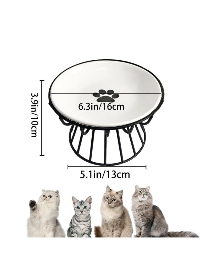 MUYG Ceramic Cat Bowls with Metal Stand,2 Pack Elevated Cat Bowl Raised Kitten Food&Water Feeding Shallow Dish for Indoor Cats,Puppies,Small Dogs - Image 2