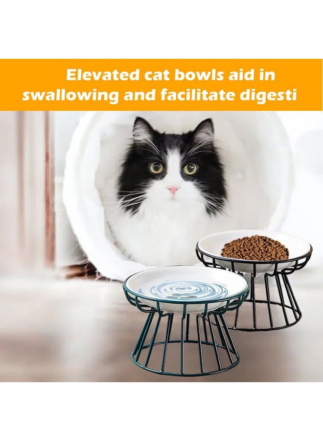 MUYG Ceramic Cat Bowls with Metal Stand,2 Pack Elevated Cat Bowl Raised Kitten Food&Water Feeding Shallow Dish for Indoor Cats,Puppies,Small Dogs - Image 4