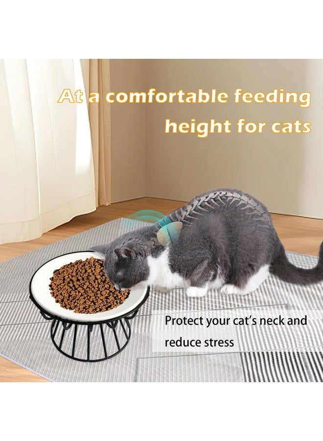 MUYG Ceramic Cat Bowls with Metal Stand,2 Pack Elevated Cat Bowl Raised Kitten Food&Water Feeding Shallow Dish for Indoor Cats,Puppies,Small Dogs - Image 3