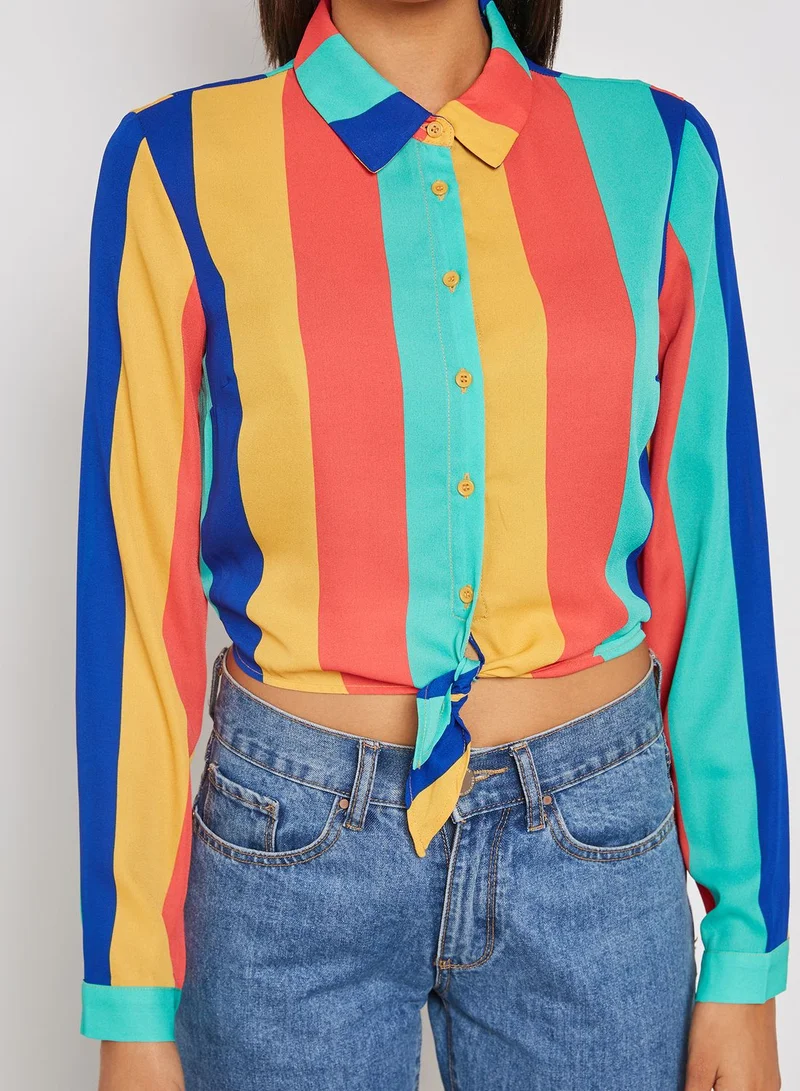 FOREVER 21 Front Tie Colorblock Crop Shirt