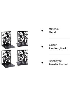 KASTWAVE Bookends, 1 Pair Black Steel Hollowed-out Flower Shape bookends, Decorativ Design Book Stopper for Gift, Book Binder and Dividers  - Image 4