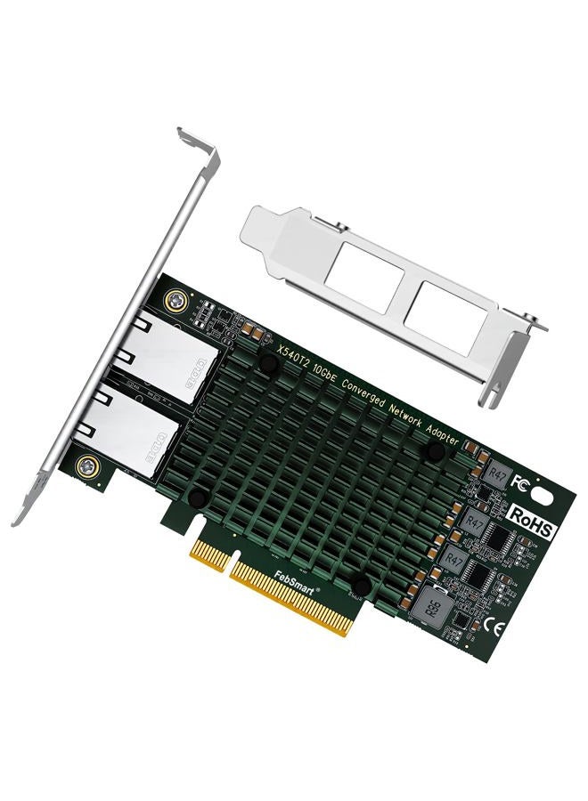 FebSmart PCIE X8 to 2X 10Gbps RJ45 Ports Network Adapter, Intel X540-AT2 Ethernet Controller, 2X 10GBASE-T RJ45 Interface PCIE NIC Card, PCI Express 10Gbps Converged Network Adapter (X540T2) - Image 1