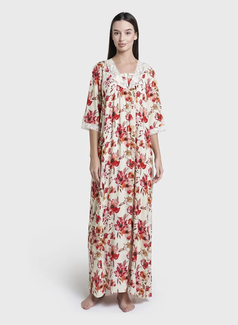 Kashkha Multicolour Print Rayon Long Nightwear Dress (CNH477)