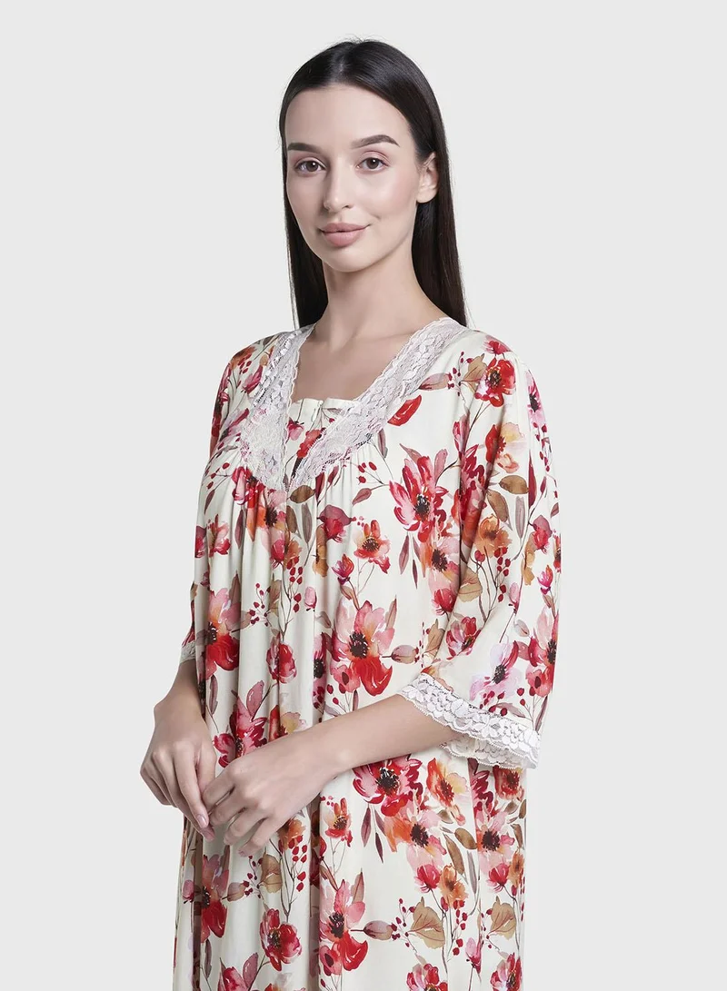 Kashkha Multicolour Print Rayon Long Nightwear Dress (CNH477)