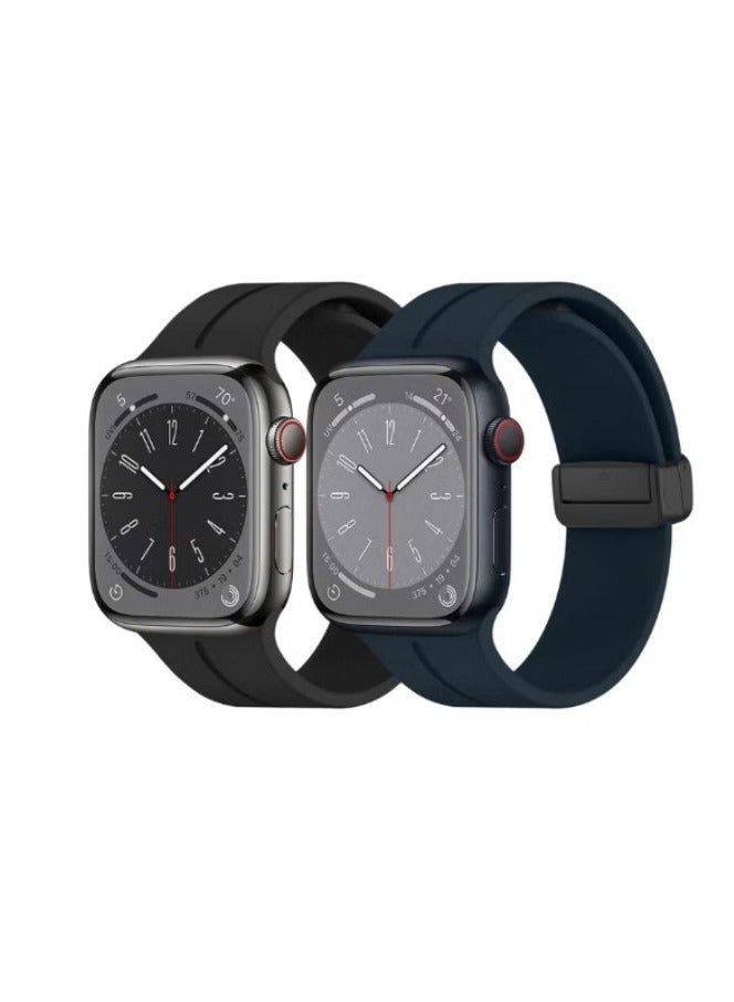 2 Pack Silicone replacement Magnetic Buckle Band for apple watch Band 42mm/44mm/45mm/49mm, Waterproof Silicone Sport Band for iWatch Series 8,Ultra,7,SE,6,5,4,3,2,1