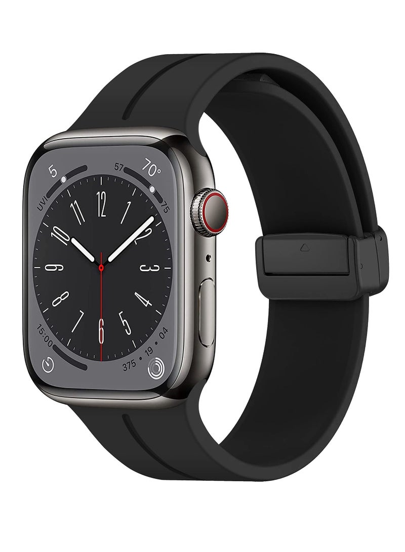 2 Pack Silicone replacement Magnetic Buckle Band for apple watch Band 42mm/44mm/45mm/49mm, Waterproof Silicone Sport Band for iWatch Series 8,Ultra,7,SE,6,5,4,3,2,1