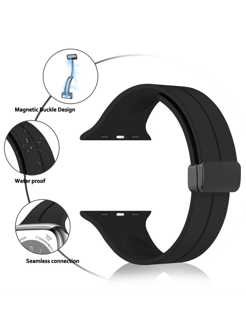 2 Pack Silicone replacement Magnetic Buckle Band for apple watch Band 42mm/44mm/45mm/49mm, Waterproof Silicone Sport Band for iWatch Series 8,Ultra,7,SE,6,5,4,3,2,1